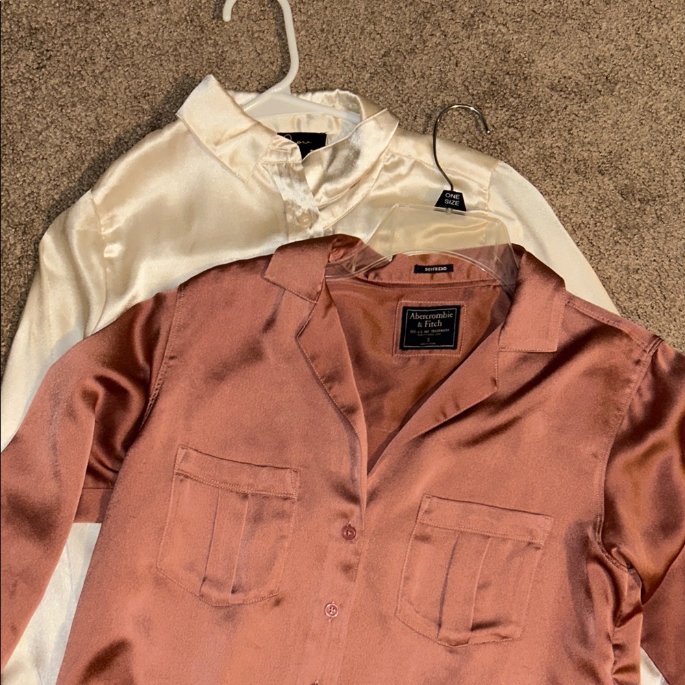Satin Button Down Shirt Bundle in Cream and Mauve
